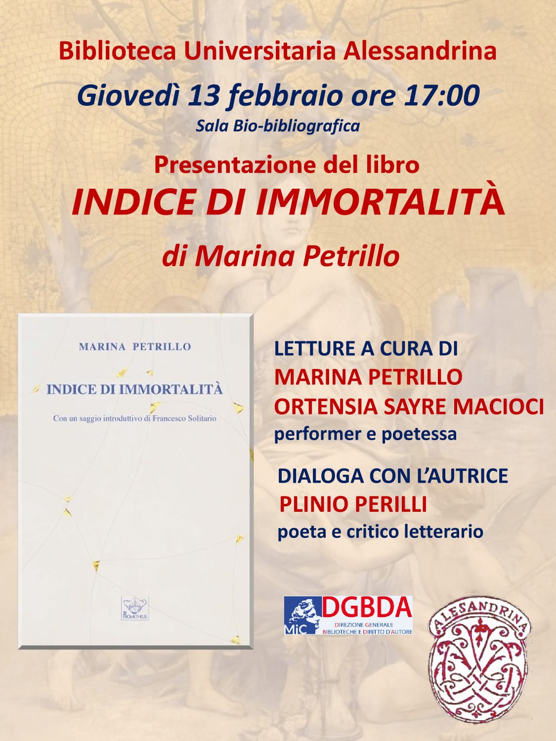 Presentazione del libro INDICE DI IMMORTALITA’ – 13 febbraio 2025